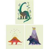 Artery8 Wall Art Print Pack of 3 A4 Kids Bedroom Cute Dinosaurs Stegosaurus Apatosaurus Triceratops Pastel Colour Boy Girl Living Room s Set