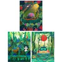 Artery8 Wall Art Print Pack of 3 A4 Kids Bedroom Jungle Adventure Amazon Rain Forest Animals Colourful Living Room s Set