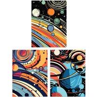 Artery8 Set of 3 Space Cosmos Planets Abstract Comic Book Style Kids Bedroom Bright Orange & Blues Unframed Wall Art Living Room Poster Prints Pack