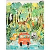 Artery8 Jungle Safari Adventure Animals Kids Bedroom Nursery Giraffe Lion Watercolour Artwork Large Wall Unframed Art Poster Print Thick Paper 18X24