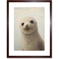 Artery8 Wall Art Print Adorable Baby Seal Pup Portrait Oil Painting Calming Kids Bedroom Cute Arctic Animal Artwork Framed 9X7 Inch | Size: W7 x H9