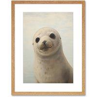 Artery8 Wall Art Print Adorable Baby Seal Pup Portrait Oil Painting Calming Kids Bedroom Cute Arctic Animal Artwork Framed 9X7 Inch | Size: W7 x H9