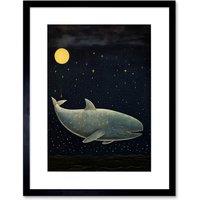 Artery8 Wall Art Print Whale Breach at Full Moon Reach for the Stars Conceptual Artwork Kids Bedroom Artwork Framed 9X7 Inch | Size: W7 x H9