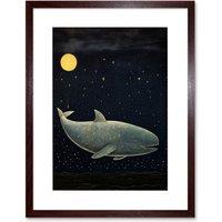 Artery8 Wall Art Print Whale Breach at Full Moon Reach for the Stars Conceptual Artwork Kids Bedroom Artwork Framed 9X7 Inch | Size: W7 x H9