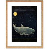 Artery8 Wall Art Print Whale Breach at Full Moon Reach for the Stars Conceptual Artwork Kids Bedroom Artwork Framed 9X7 Inch | Size: W7 x H9