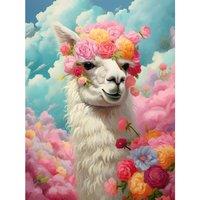 Artery8 Wall Art Print Head in the Clouds Conceptual Artwork Fabulous Carefree Llama with Rose Flower Headband Kids Room Poster | Size: W12 x H16
