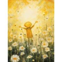 Artery8 Wall Art Print Sunshine Happiness & Flowers Everywhere Simple Kids Bedroom Nursery Artwork Poster in Yellow | Size: W12 x H16