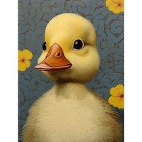 Artery8 Wall Art Print Duckling with Flowers Oil Painting Kids Bedroom Baby Nursery Duck Poster in Yellow | Size: W12 x H16