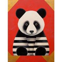 Artery8 Wall Art Print Panda with Stripes Fun Kids Bedroom Baby Nursery Bright Bold Artwork Red Black White Poster | Size: W12 x H16