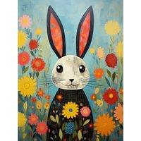 Artery8 Wall Art Print Funny Bunny Modern Floral Rabbit Animal Artwork for Kids Bedroom or Baby Nursery Poster in Blue | Size: W12 x H16