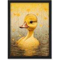 Artery8 Wall Art Print Yellow Duckling Kids Bedroom Baby Nursery Calm Elegant Artwork Framed A4 in Black
