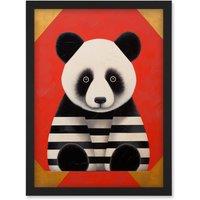 Artery8 Wall Art Print Panda with Stripes Fun Kids Bedroom Baby Nursery Bright Bold Artwork Red Black White Artwork Framed A4