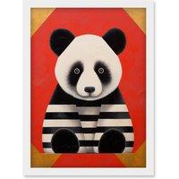Artery8 Wall Art Print Panda with Stripes Fun Kids Bedroom Baby Nursery Bright Bold Artwork Red Black White Artwork Framed A4