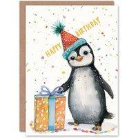 Artery8 Birthday Card Cute Baby Penguin Party Hat Confetti For Son Daughter Girl Boy Kids Happy Card