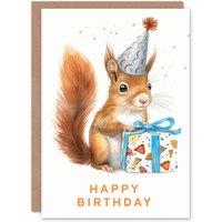Artery8 Birthday Card Cute Red Squirrel in Party Hat For Son Daughter Girl Boy Kids Happy Card in Brown