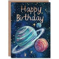 Artery8 Birthday Card Saturn Space Planets Painting Simple For Child Kids Greeting Card in Dark Blue