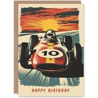 Artery8 Birthday Card Race Car Sunset Racing Age 10 Motorsport Ten Year Old For Child Kids Greeting Card