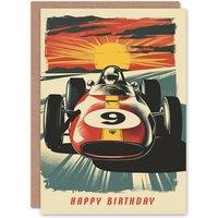 Artery8 Birthday Card Race Car Sunset Racing Age 9 Motorsport Nine Year Old For Child Kids Greeting Card