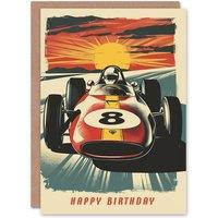 Artery8 Birthday Card Race Car Sunset Racing Age 8 Motorsport Eight Year Old For Child Kids Greeting Card