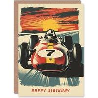 Artery8 Birthday Card Race Car Sunset Racing Age 7 Motorsport Seven Year Old For Child Kids Greeting Card