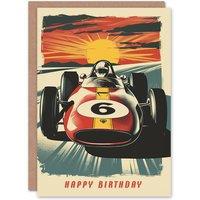 Artery8 Birthday Card Race Car Sunset Racing Age 6 Motorsport Six Year Old For Child Kids Greeting Card