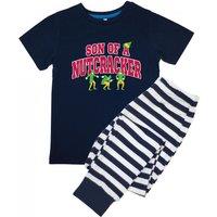Elf Boy's Son Of A Nutcracker Striped Long Pyjama Set in Navy | Size: 4-5 Years