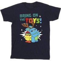 Disney Boy's Bring On The Toys Cotton T-Shirt in Navy | Size: 5-6 Years