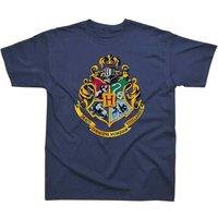 Harry Potter Boy's Hogwarts Crest Gold Ink T-Shirt in Navy | Size: 9 Years