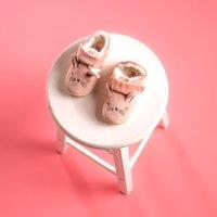 Lulabay Girl's Bunny Faux Fur Slippers in Light Pink | Size: Infant 7-8