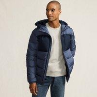 Lands' End Men's Hooded Puffer Jacket, Colourblock in Blue | Size: XL