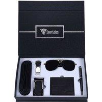 Smartbies Men's Gift for Men, 5-in-1 Luxury Gift Set For Men - Genuine Leather Belt in Black | Size: 125 cm