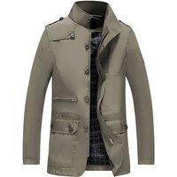 MODISHION Men's Stand-up Collar Jacket Coat in Khaki | Size: Small