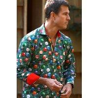 CLAUDIO LUGLI Men's The Art Of Snooker Print Shirt in Green | Size: XL