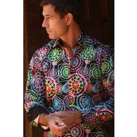 CLAUDIO LUGLI Men's Neon Dartboard Print Shirt in Black | Size: XL