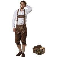 tectake Men's Long Lederhosen Jacob With Belt & Braces in Dark Brown | Size: 56