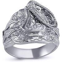 Jewelco London Men's Rhodium Plated Silver Horse Rope Saddle Ring 16mm | Size: Y
