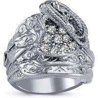 Jewelco London Men's Rhodium Plated Silver Round CZ Horse Rope Saddle Ring 20mm | Size: T