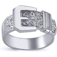 Jewelco London Men's Rhodium Plated Silver Round CZ Carved Buckle Love Ring 12mm | Size: Y