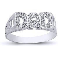 Jewelco London Men's Rhodium Plated Silver Round CZ DAD Signet ID Ring 8mm | Size: W