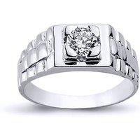 Jewelco London Men's Rhodium Plated Silver CZ Watch Style Solitaire Ring 6mm 8mm | Size: U