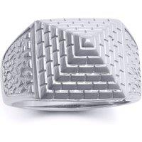 Jewelco London Men's Rhodium Plated Silver Egyptian Pyramid 15mm Signet Ring | Size: V