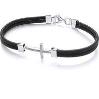 Jewelco London Men's Mens Leather Steel Multi Strand Beaded Cross Bracelet 6mm 8.5" in White