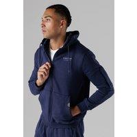 Firetrap Men's Regular Fit Zip Through Fleece Hoody with Drawstrings in Dark Navy | Size: Medium