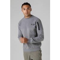 Firetrap Men's Regular Fit Cotton Rich Crew Neck Sweatshirt with Sleeve Pocket in Grey | Size: Large