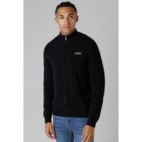 Firetrap Men's Cotton Rich Zip Through Funnel Neck Jumper in Black | Size: Medium