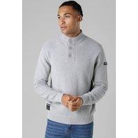 Firetrap Men's Cotton Rich Waffle Knit Funnel Neck Jumper with Buttons in Light Grey | Size: Medium