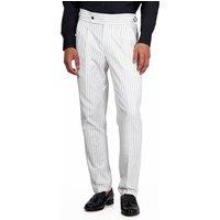 XPOSED Men's LLOYD Tapered Fit Linen Pinstripe Trousers in White | Size: 38