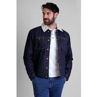 Enorsia Men's Borg Lined Indigo Denim Jacket in Dark Blue | Size: Large