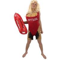 I Love Fancy Dress Men's Brazilian Babs Lifeguard Costume, Wig & Float | Size: 4 Pack