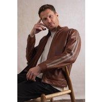 Lakeland Leather Men's Morton' Stripe Stand Collar Leather Biker Jacket in Brown | Size: 46